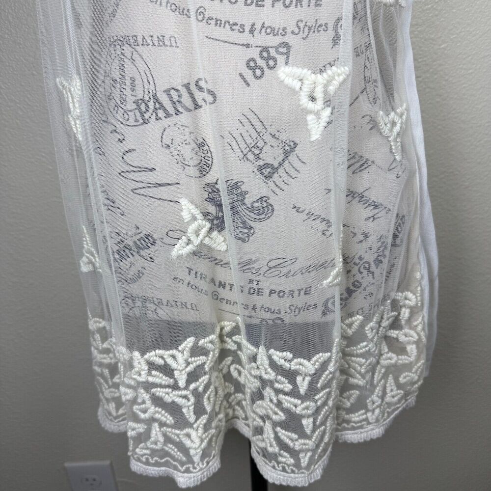 Anthropologie Maeve Lace Floral Embroidered Sheer Flowy Blouse Ivory Sz 14 Boho - Picture 3 of 12